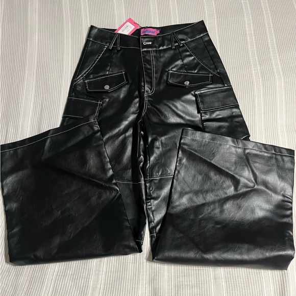 Edikted Pants - Edikted Black Faux Leather Trousers